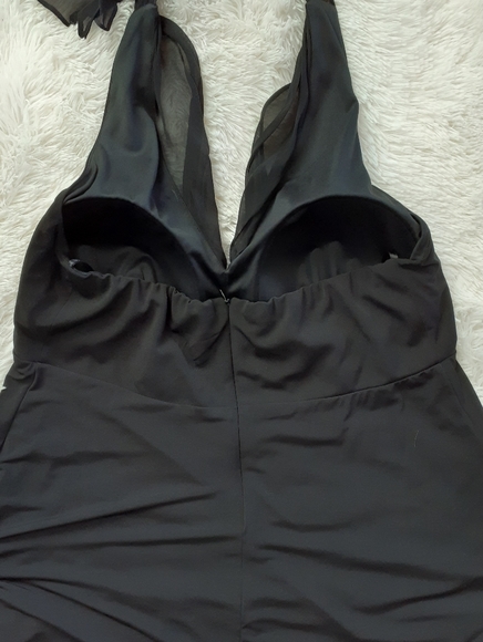 Donna Ricco 1X Black Halter Dress w/ Sheer Column - Picture 5 of 5
